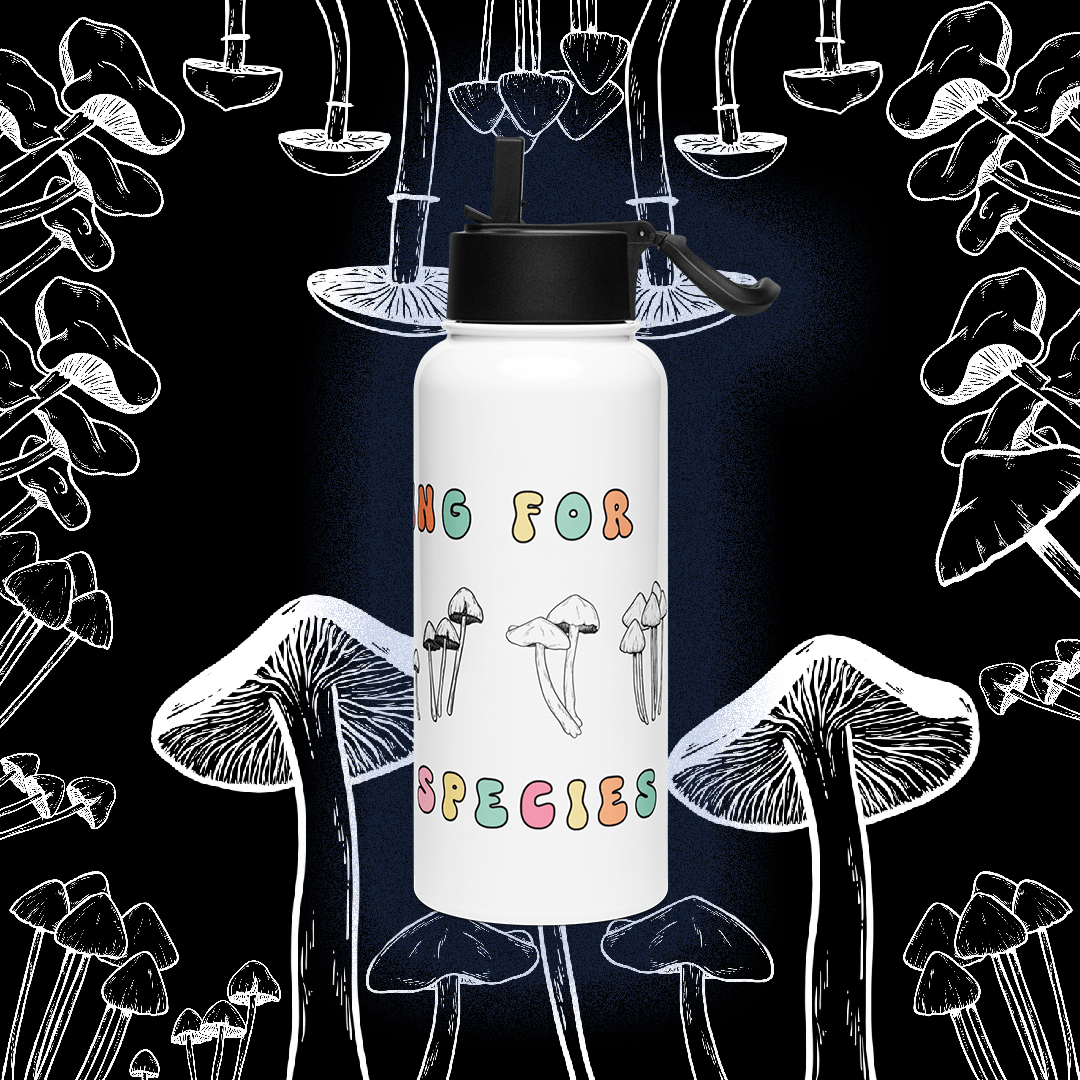 Searching for Magical Species (Psilocybe Edition) Stainless steel water bottle with a straw lid